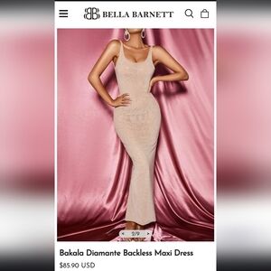 Bella Barnett Bakala Diamante Backless Maxi Dress  Bodycon Nude Ringstones